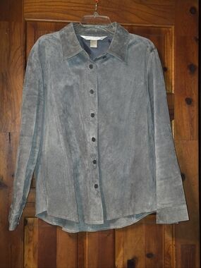 Jessica Holbrook SZLG Suede- Leather Button-Up Shirt Jacket - Gray